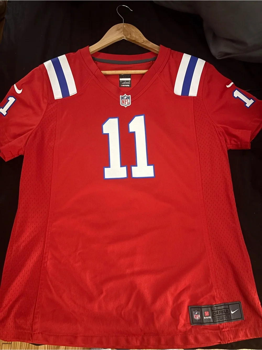 Nike Red Football Jersey with White and Blue Accents #11